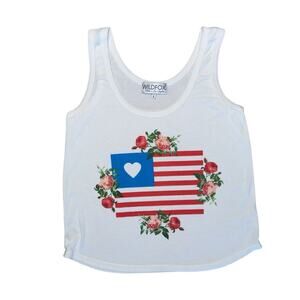 WILDFOX Women’s White Floral Flag Casual Sleeveless Tank Top Shirt